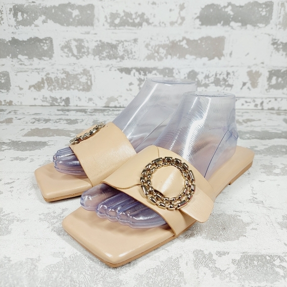 New Open Edit Lely Tan Cream Square Toe Slide Sandals M729 - Picture 3 of 13